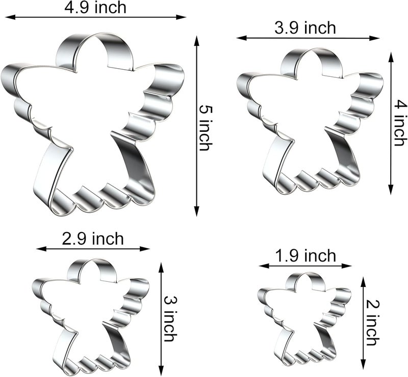 QAAQS Angel Cookie Cutters Shapes Set for Kids Birthday Party Religious Baptism Christmas Baking - 5 inch, 4 inch, 3 inch, 2 inch - Stainless Steel - Image 2